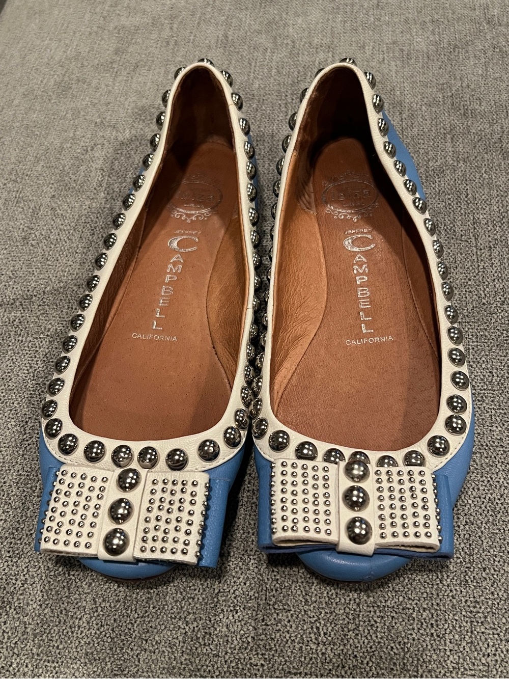 Jeffrey Campbell Blue Dauphine Studded Bow Flats - Size 7.5